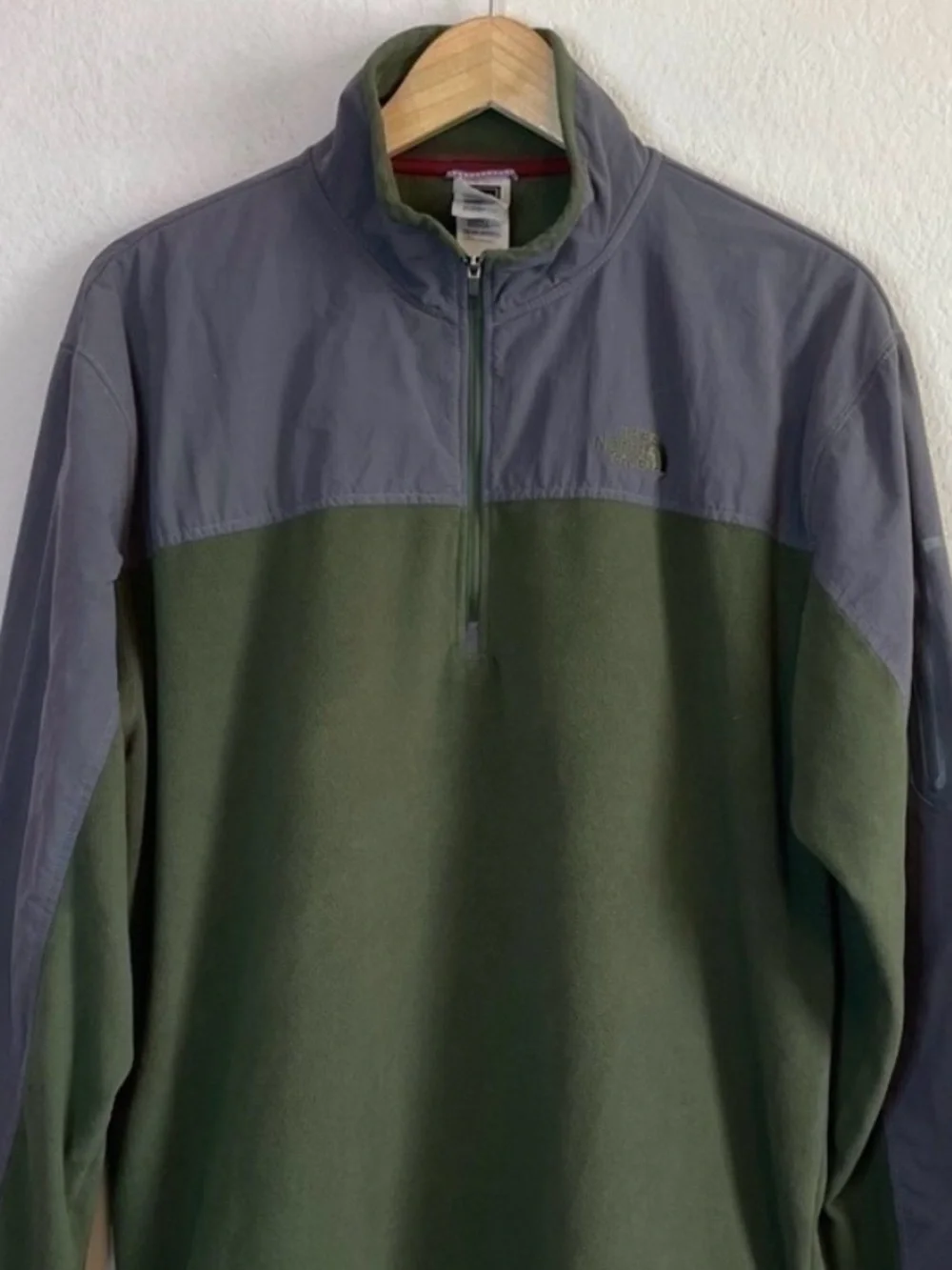 The North Face Men’s 1/4 Zip Fleece Jacket Green Gray Outdoor Hiking Pullover XL